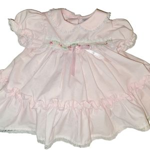 Bright Future Pink Lace Floral Dress With Bloomers 3-6 Months Vintage 80s VGUC
